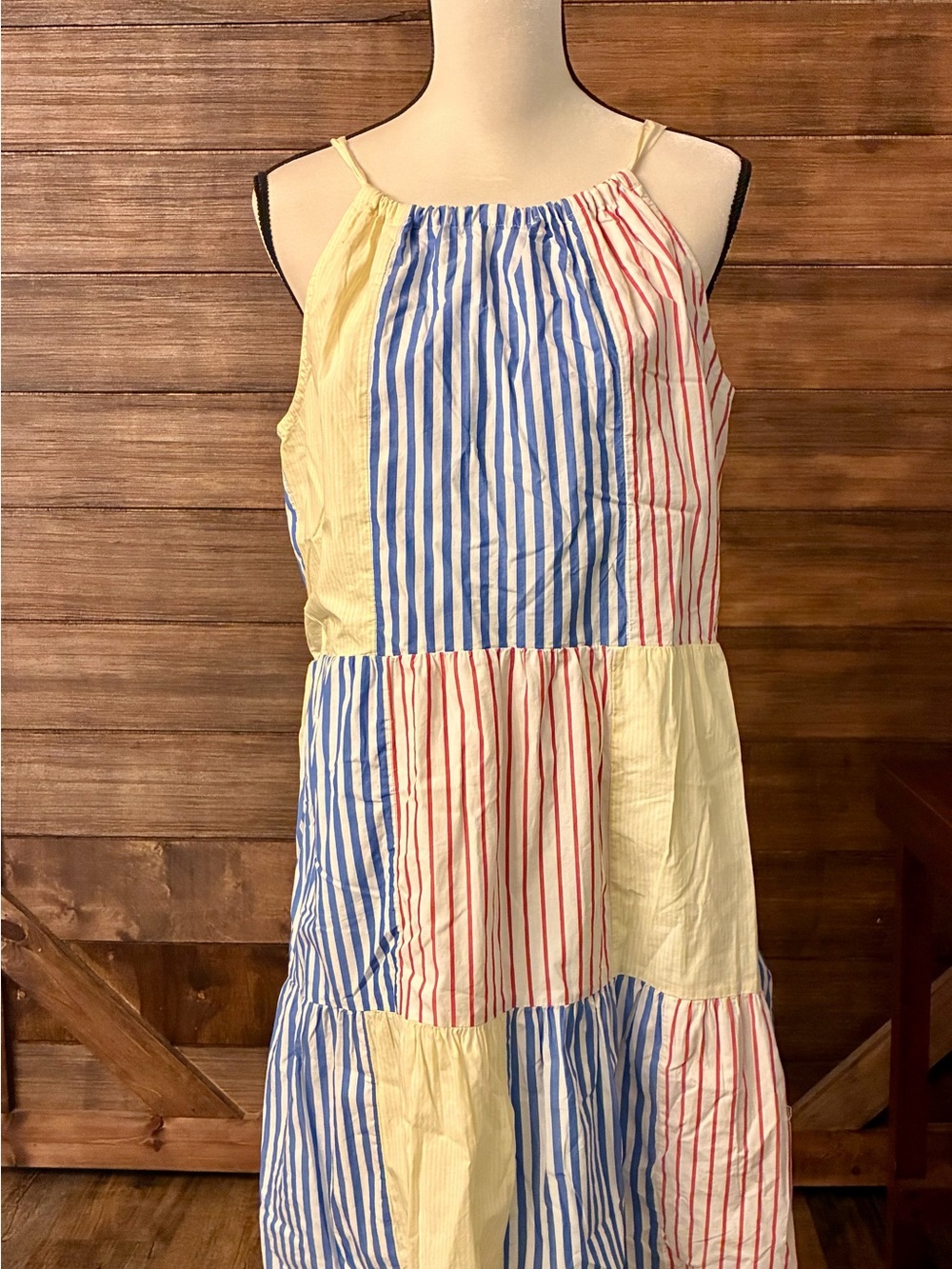 Vineyard Vines Yellow, Blue & Red Striped Tiered Dress